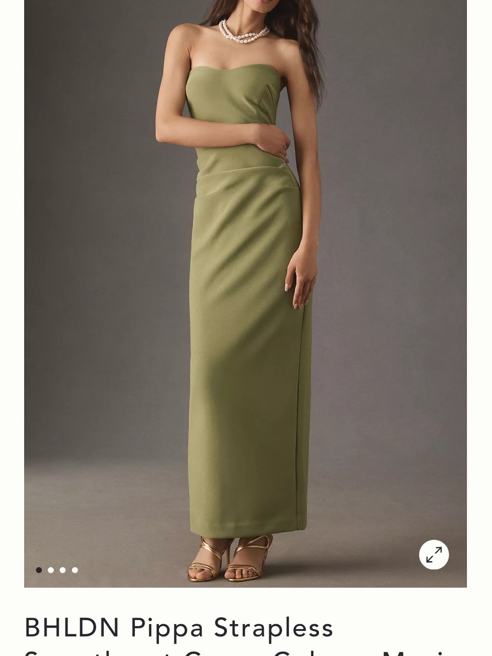 BHLDN Pippa Strapless Olive Green Maxi Skirt